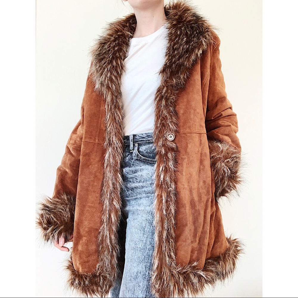 Vintage Wilsons Leather Penny Lane Coat Bohemian Suede Faux Fur 60s 70s Size XL